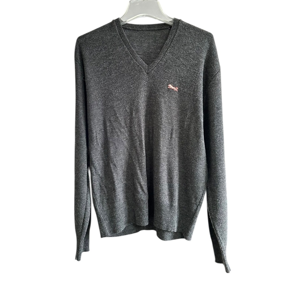 Vintage Le Tigre‎ V-Neck Sweater Gray Tiger Logo Made in USA Mens L Grandpacore